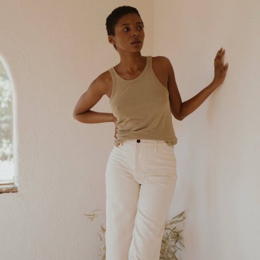 ozma • california boy tank sage xs raw silk noil minimalist slow fashion neutral